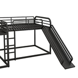 L Shaped Bunk Beds Compatible with 4, Wooden Quad Bunk Bed with Slide, Full Over Full Bunk Bed with Twin Over Twin Bunk Bed Attached Compatible with Girls Boys, Gray(Black Bunk) WoodArtSupply