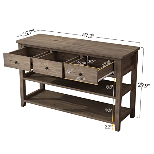 Karl home Console Table Entryway Desk, Sofa Side Table with 3 Drawers 2 Bottom Storage Shelves, Vintage TV Stand for Hallway Living Room Office, Wash Grey 29.9" H Karl home