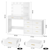 GarveeHome 61 in Make Up Vanity Desk with Mirror and Lights, White Vanity with 8 Wide Storage Drawers & 2 Tier Shelves, 3 Lighting Modes with Adjustable Brightness for Bedroom GarveeHome