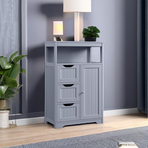 Yaheetech Bathroom Floor Cabinet, Wooden Storage Organizer Multiple Tiers Storage Cabinet, Gray Yaheetech