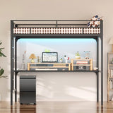 INTERGREAT Loft Bed Twin Size with Desk, Metal Loft Bed Frame with LED Lights and Charging Station, Safety Guardrail and Ladder, No Box Spring Needed, Space-Saving, Noise Free, Black INTERGREAT