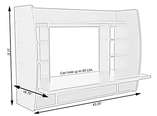 Versatile Wall Mount Floating Computer Desk - Stylish and Space-Saving Writing Study Table with Shelves - Ideal for Living Room, Bedroom, and Home Office, White - WoodArtSupply