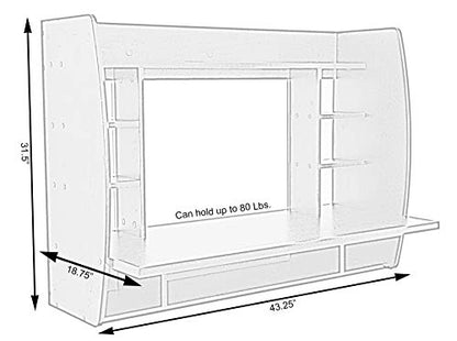 Versatile Wall Mount Floating Computer Desk - Stylish and Space-Saving Writing Study Table with Shelves - Ideal for Living Room, Bedroom, and Home Office, White - WoodArtSupply