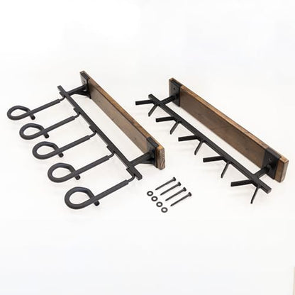 Indoor 5 Gun Rack for Wall, Rifle Rack and Shotgun Wall Mount, Rustic Wood and Solid Steel Supports up to 100 lbs, Vertical Gun Rack Wall Mount for - WoodArtSupply