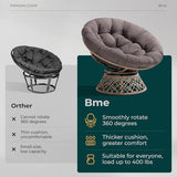 Bme 40" Ergonomic Wicker Papasan Chair with Soft Thick Density Fabric Cushion, High Capacity Steel Frame, 360 Degree Swivel for Living, Bedroom, Reading Room, Lounge Bme