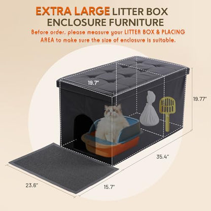 MEEXPAWS Cat Litter Box Enclosure Furniture Hidden, Cat Washroom Bench Storage Cabinet | Extra Large 36'' x 20'' x 20''| Dog Proof | Waterproof Inside/Easy Clean | Easy Assembly | Odor Contro - WoodArtSupply