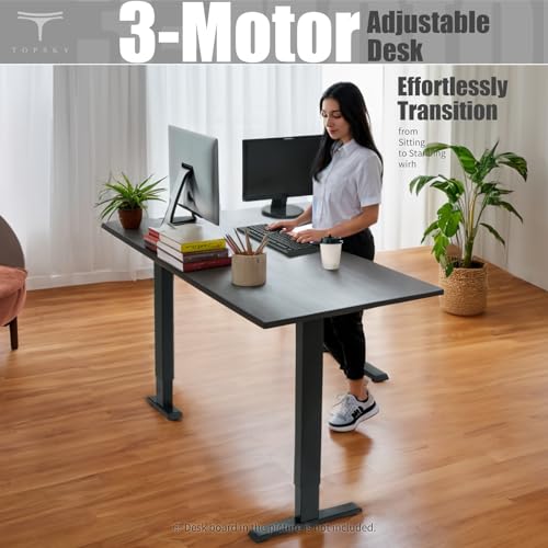 TOPSKY Electric Adjustable Standing and Sitting Computer Desk with 3 Legs for Home and Office 270lb Weight Capacity (Black, Triple) TOPSKY