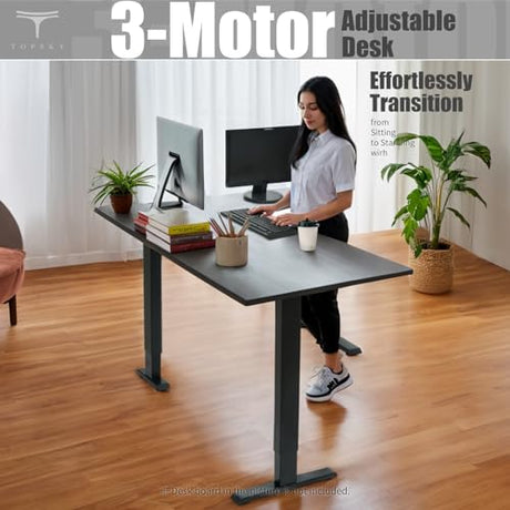 TOPSKY Electric Adjustable Standing and Sitting Computer Desk with 3 Legs for Home and Office 270lb Weight Capacity (Black, Triple) TOPSKY