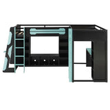 XD Designs L-Shaped Loft Bed Twin Size with Desks and Storage Shelves, Wooden Gaming Loft Bed Frame with LED Lights, USB Ports and TV Stand for 2 Kids Teens Adults, Reversible Layout (Black+Blue-L) XD Designs