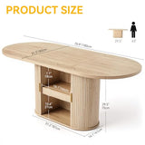 DWVO 70.9" Oval Dining Table for 6-8, Modern T-Shaped Kitchen Table with Storage Shelves & Pedestal Base, Multi-Purpose Dinner & Office Table, Light Oak DWVO