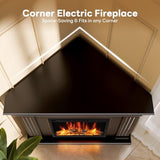 43.31 Inch Corner Fireplace TV Stand with Mantel - Electric Fireplace Heater, Wooden Entertainment Center, Adjustable LED Flame, Freestanding (750W/1500W),Corner Black ZAFRO