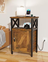 runjuly Wooden Nightstand with Lock, Bed Side Table with Drawers, Bedside Table with Charging Station, 3 USB & 2 Outlets, Night Stand with Storage, End Tables for Living Room, Bedroom, Dorm, Brown runjuly