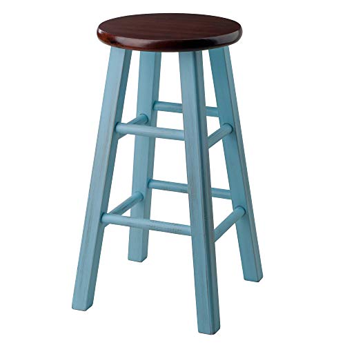 Winsome Wood Ivy model name Stool 13.4 x 13.4 x 24.2" Rustic Light Blue/Walnut - WoodArtSupply