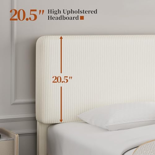 Yaheetech Full Size Bed Frame with Adjustable Headboard, Chenille Fabric Upholstered Headboard/Platform Bed, Full Bed Frame No Box Spring Needed/Wood Slats Support/Easy Assembly/Beige Yaheetech
