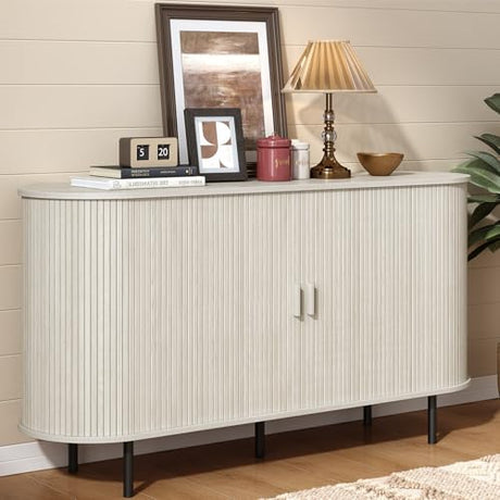 ONBRILL 55" Sideboard Buffet Cabinet with Storage, Storage Cabinet with Sliding Door & Adjustable Shelf, Modern Accent Coffee Bar Console Table for Kitchen, Entryway, Natural White ONBRILL