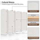 DURASPACE 8 Panel Room Divider, 6ft Tall Folding Privacy Screen, 19.5" Wide Panels, 360°Rotation, Hand-Woven Freestanding Wood Partition for Room Separation DURASPACE