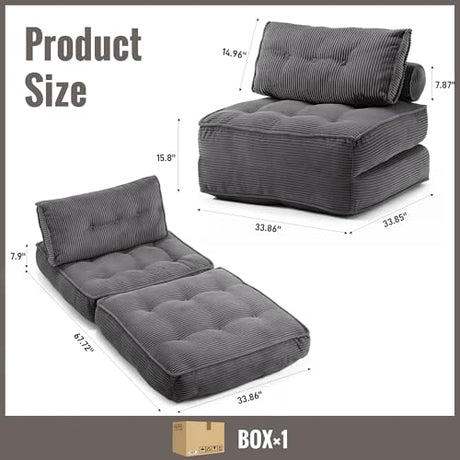VIKAYAMICS Folding Sofa Bed Convertible Sleeper Chair 33" with Pillow Futon Boneless Couch with Back Support Small Couch for Living Room(Grey Single) VIKAYAMICS