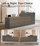 Modern L-Shaped Reception Desk with Counter - 71 Inches Front Desk with Storage Cabinet, Open Shelves, Lockable Drawer & Keyboard Tray for Office, Lobby, Checkout (Tobacco Wood & Iron Gray - Left) Anzhap