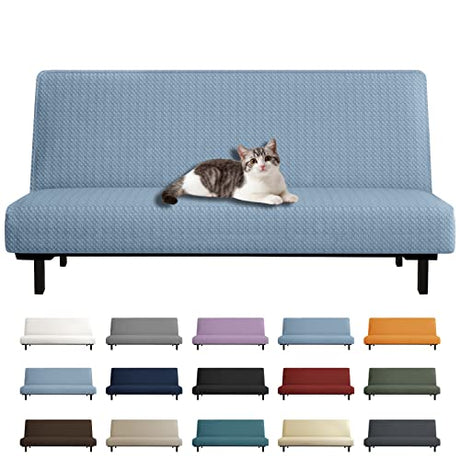 YEMYHOM Futon Cover Latest Jacquard Design High Stretch Armless Sofa Bed Slipcover Anti-Slip Furniture Protector with Elastic Bottom (Futon, Light Blue) YEMYHOM