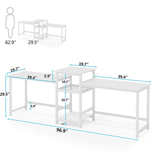 Tribesigns 96.9" Double Computer Desk with Printer Shelf, Extra Long Two Person Desk Workstation with Storage Shelves, Large Office Desk Study Writing Table for Home Office, White - WoodArtSupply