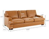 Naomi Home Siggy Genuine Leather Sofa - Luxurious Comfort, Goose Feather Cushion Filling, Square Arm Design, Sturdy Block Legs, Elegant Tan - Ideal for Living Room, Office, or Bedroom Naomi Home