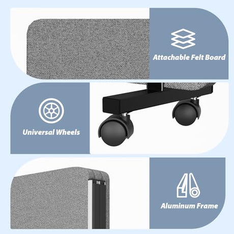 Acoustic Room Divider Privacy Panel with Wheels, 4 Panel Soundproof Room Divider (Aluminum Frame) for Room Partition, Folding Room Dividers Separation Office Cubicle Wall Sound Proof Partition Divider HOMSCREENER