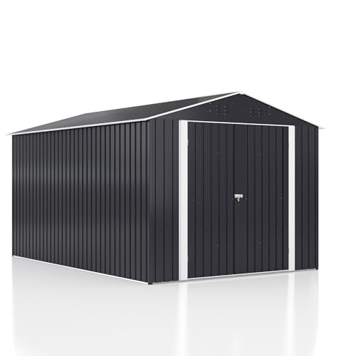 VIWAT 8' x 12' Outdoor Steel Storage Shed with Updated Frame Structure and Lockable Doors, Metal Shed Upgrade Height Ideal for Garden, Backyard, and Patio Utility and Tool Storage VIWAT