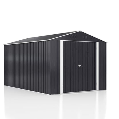 VIWAT 8' x 12' Outdoor Steel Storage Shed with Updated Frame Structure and Lockable Doors, Metal Shed Upgrade Height Ideal for Garden, Backyard, and Patio Utility and Tool Storage - WoodArtSupply