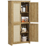 HOMCOM 64" Kitchen Pantry Storage Cabinet, Freestanding Kitchen Cabinet with 4 Rattan Doors, 4 Tier Shelves and Adjustable Shelf, Natural HOMCOM