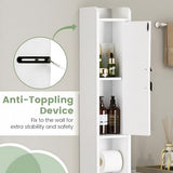 VECELO Bathroom Cabinet with Adjustable Shelf,Narrow Storage Cabinet for Small Space,Slim Cabinet 67in Tall with Metal Toilet Paper Rod Drawer,2 Magnetic Doors Farmhouse Style,Pearl White VECELO