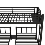 Twin Over Twin Over Twin Bunk Bed for 3 Kids, Metal Triple Bunk Bed with Full Length Guardrails, Heavy Duty Triple Bunk Bed for Kids, Teens, Black Triple Bed Twin Size Bellemave