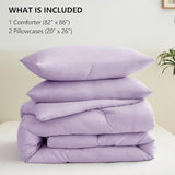 CozyLux Lavender Full Size Comforter Set, 3 Pieces Light Purple Solid Breathable Quilted Boho Bedding Sets, Luxury Fluffy Soft Bed Set with Down Alternative Comforter and 2 Pillowcases for All Season CozyLux