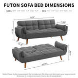 Homies Life Convertible Futon Sofa Bed, Linen Sleeper Couch, 75" W Modern 3 Seater Tufted Sofa with Solid Wood Legs and Adjustable Backrests for Small Spaces, Living Room, Bedroom, Dark Gray Homies Life