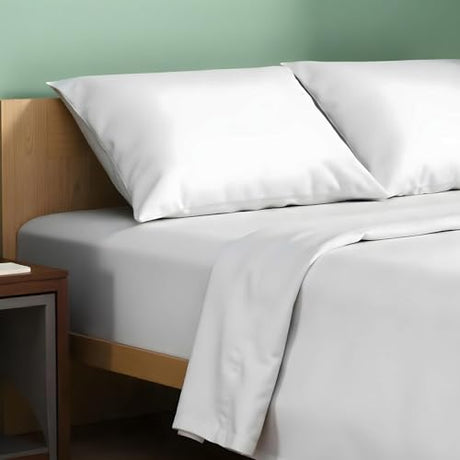 TEXAS LINEN CO. 100% Organic Cotton Sheets Queen Size - 4 PC Organic Cotton Queen Size Percale Weave Sheet Set, Soft, Cooling, Crisp & Breathable, 16" Deep Pocket Hotel Quality Bedding Set - White TEXAS LINEN CO.