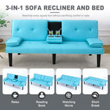 AnoYishev Futon Sofa Bed PU Leather Modern Convertible Futon Couch with Removable Armrests, Cup Holders, Loveseat Sleeper Sofa Bed for Living Room, Apartment, Small Spaces (Blue) AnoYishev