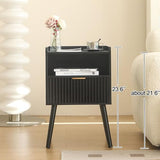 AWASEN Black Fluted Nightstand, Modern Bedside Table with Storage Drawers, Small Night Stand Bed Side Table with Solid Wood for Living Room, Bedroom, Office and Small Space (Black) AWASEN