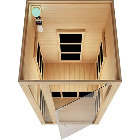 JNH Lifestyles Joyous 1- to 2-Person Low EMF Far Infrared Sauna with Color Light Therapy | Personal Indoor Dry Heat Sauna for Home & Gym – Made from Canadian Hemlock JNH Lifestyles