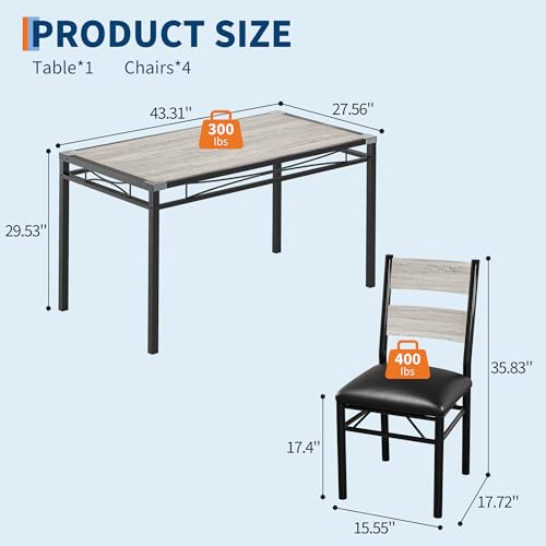 IDEALHOUSE Dining Table Set for 4, Dining Room Table Set for 4 with Corner Protector, Wood Kitchen Table and Chairs Set of 4 with Upholstered Chairs for, Kitchen Room, Apartment, Retro Gray IDEALHOUSE