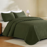 JYHOPE Olive Green Twin Quilt Set 68x90 Lightweight Microfabric Bedspread, 3-Piece Quilt Bedding with Pillow Shams, Summer Cooling Quilts, Ribbon Wrapped Gift JYHOPE