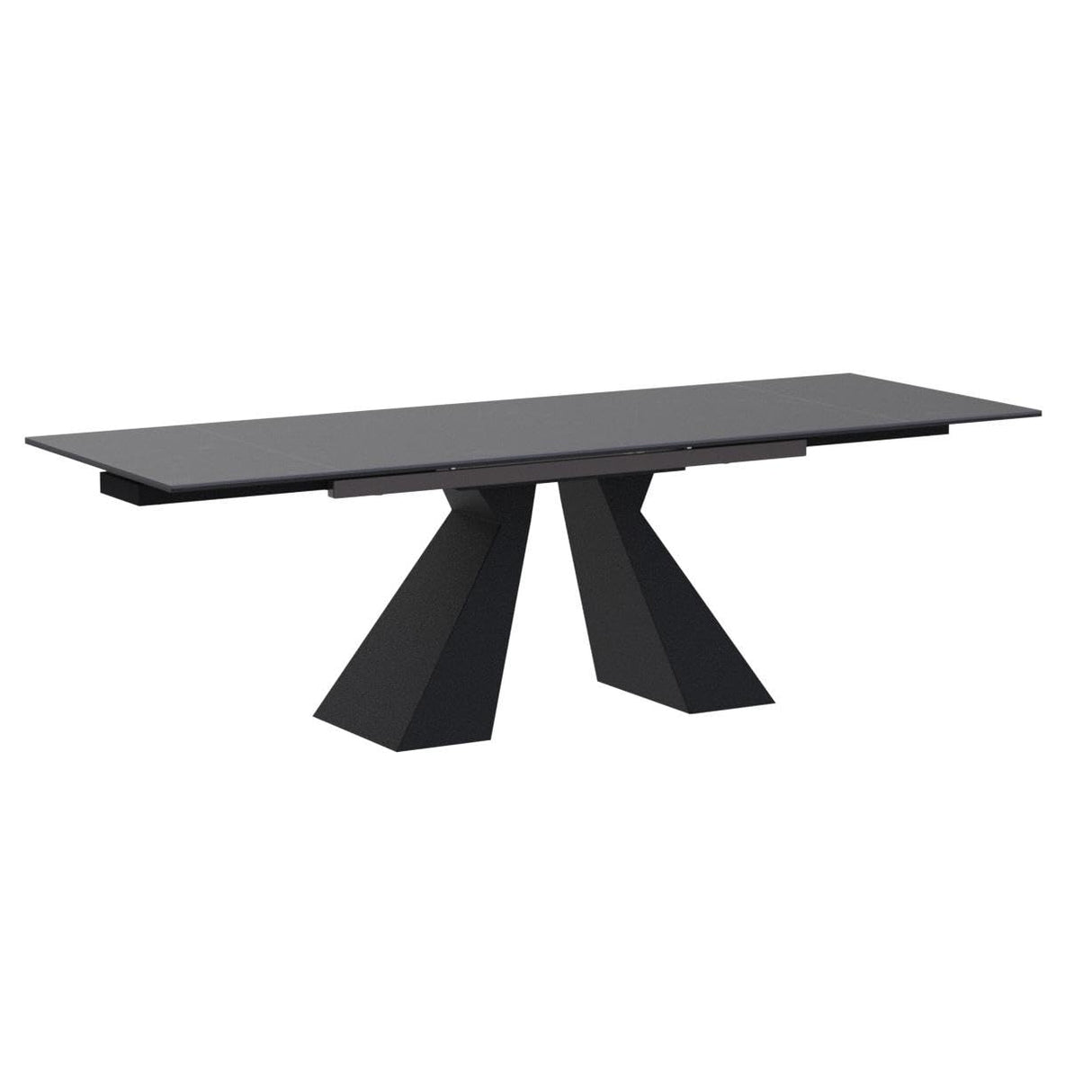 TimesGate Expandable Dining Table for 8-12 Seat, Flexible Stretch, Tabletop Made from Rock Plate and Tempered Glass, Solid Carbon Steel Base, 35.4" D x 94.5" W x 30" H, Dark Grey TimesGate