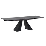 TimesGate Expandable Dining Table for 8-12 Seat, Flexible Stretch, Tabletop Made from Rock Plate and Tempered Glass, Solid Carbon Steel Base, 35.4" D x 94.5" W x 30" H, Dark Grey TimesGate