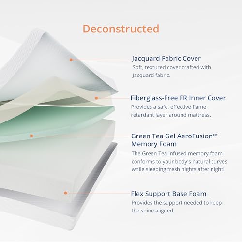 EGOHOME Twin Mattress for Kids Adults Single Bed, 5 Inch Green Tea Gel Cooling Memory Foam Bunk Bed Mattress in a Box, Made in USA CertiPUR-US Certified, Medium Firm Trundle, White MLILY