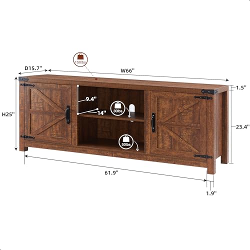 T4TREAM Farmhouse TV Stand for TVs Up to 75 inches, Wood Barn Door Media Television Console Table with Storage Cabinets, Easy Assembly Modern Entertainment Center for Living Room, Reclaimed B - WoodArtSupply