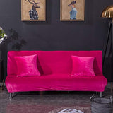 vannawong Folding Sofa Slipcover Stretch Armless Futon Couch Covers Plush Velvet Soft One Piece T Cushion Sleeper Bed Lounge Covers Removable Solid Color Hot Pink 160-190cm/62-74 vannawong