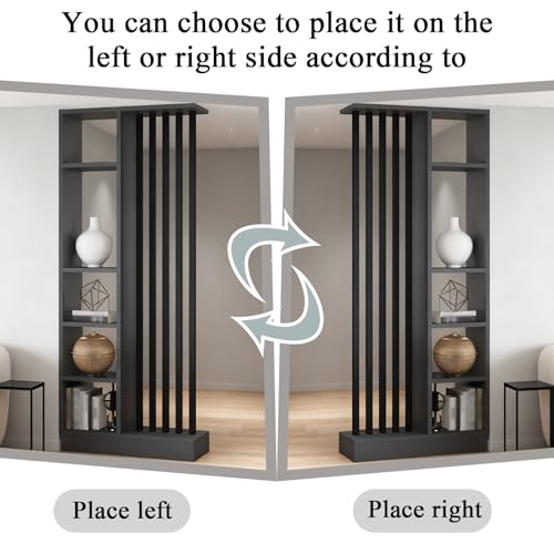 Wall Room Divider - Freestanding Wood Room Divider with Shelves, Wall Divider with Storage Cabinet, Easy Assembly Freestanding Decor for Bedroom, Office (Grey+Black, 31.5IN) Horseo