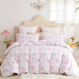 CCoutueChen Duvet Cover Twin 2Pcs Pink Floral Bow Bedding Set for Girls Kids, Romantic Princess Style Bowknot Bedding, Ultra Soft Reversible Garden Flower Duvet Cover Set(1 Pillowcase,No Comforter) CCoutueChen