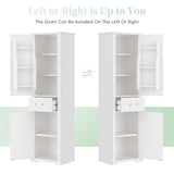 Pasirou 72" Tall Narrow Storage Cabinet with 2 Doors and One Drawer, Modern Freestanding Pantry Organizer with Adjustable Shelf and Door Shelves for Bathroom, Home Office, Kitchen, White Pasirou