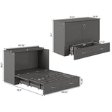 AFI Hamilton Full Murphy Bed Chest with Mattress, Storage, and Built-in Charger in Grey AFI