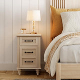 WAMPAT Beige End Table with Charging Station, Wooden Side Table with Storage Cabinet & Drawer, Elegant Nightstand with Power Outlets & USB Ports for Bedroom, Living Room WAMPAT