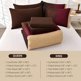 Anibedding Red and Brown Comforter Set King Size, Boho Burgundy Striped Bedding Comforter Set 7 Piece Bed in a Bag, Soft Microfiber Down Alternative Farmhouse Bedding Set for All Season(104"x90") Anibedding